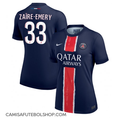 Camisa de time de futebol Paris Saint-Germain Warren Zaire-Emery #33 Replicas 1º Equipamento Feminina 2024-25 Manga Curta